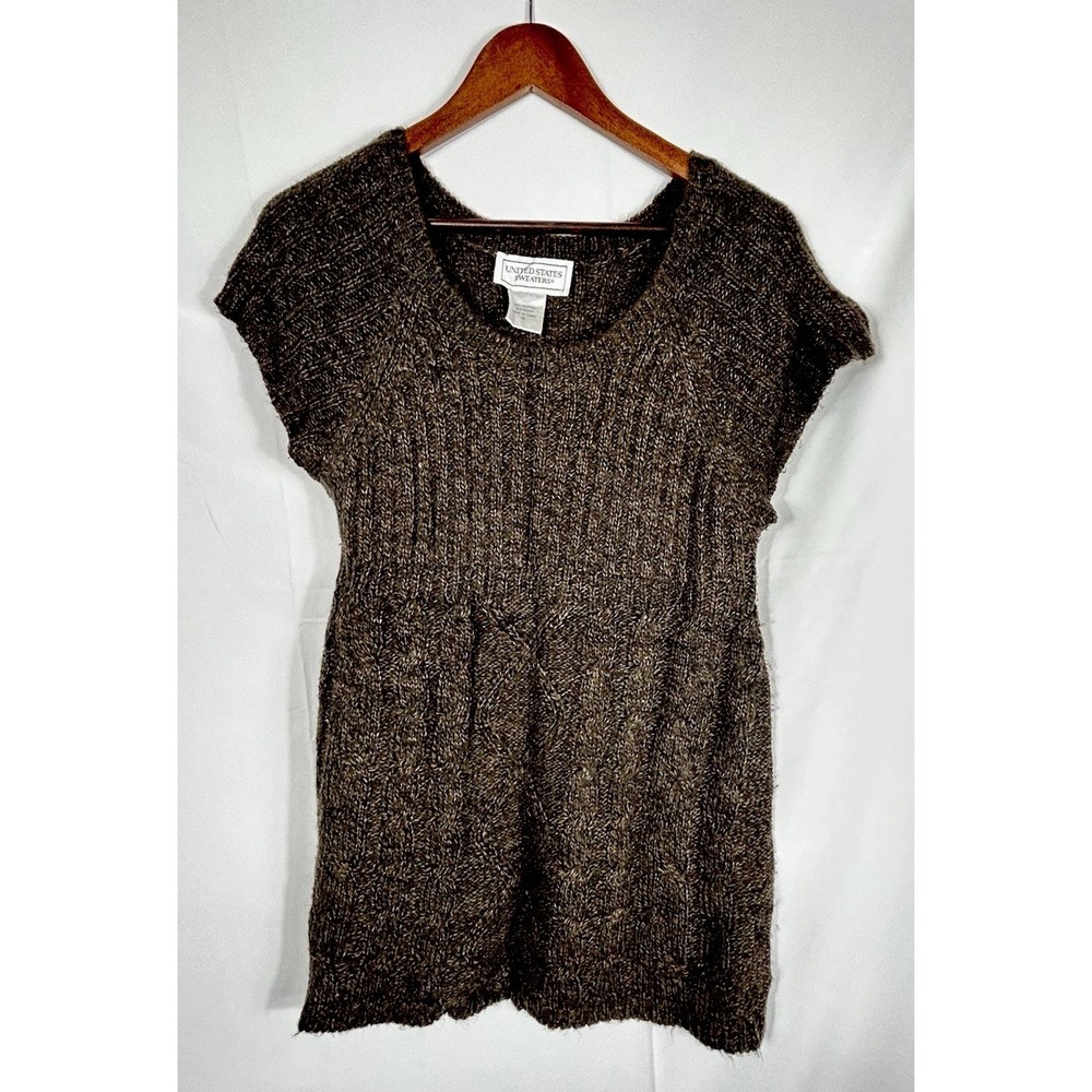 Vintage US Sweater Y2K Chunky Knit Brown Babydoll Tunic Top Size M Preppy Boho